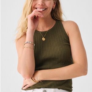Faherty Cambria Ribbed Tank Top Olive Green